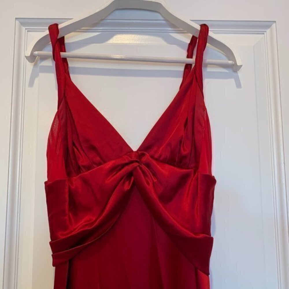 ABS Allen Schwartz Red Silk Evening Gown